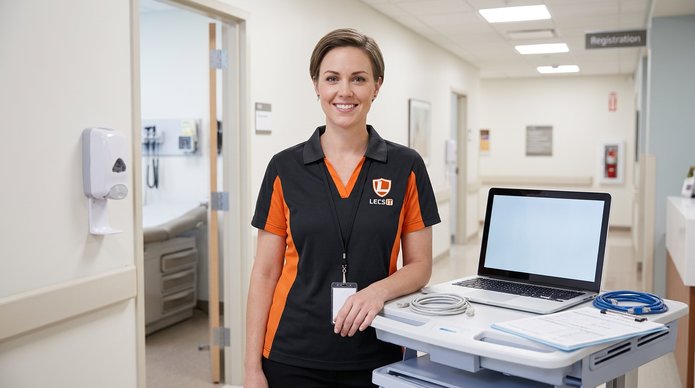 LecsIT technician wearing the company polo shirt supporting a healthcare practice